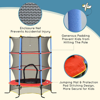 HOMCOM Kids Trampoline, with Safety Net, for Ages 3-10 Years 