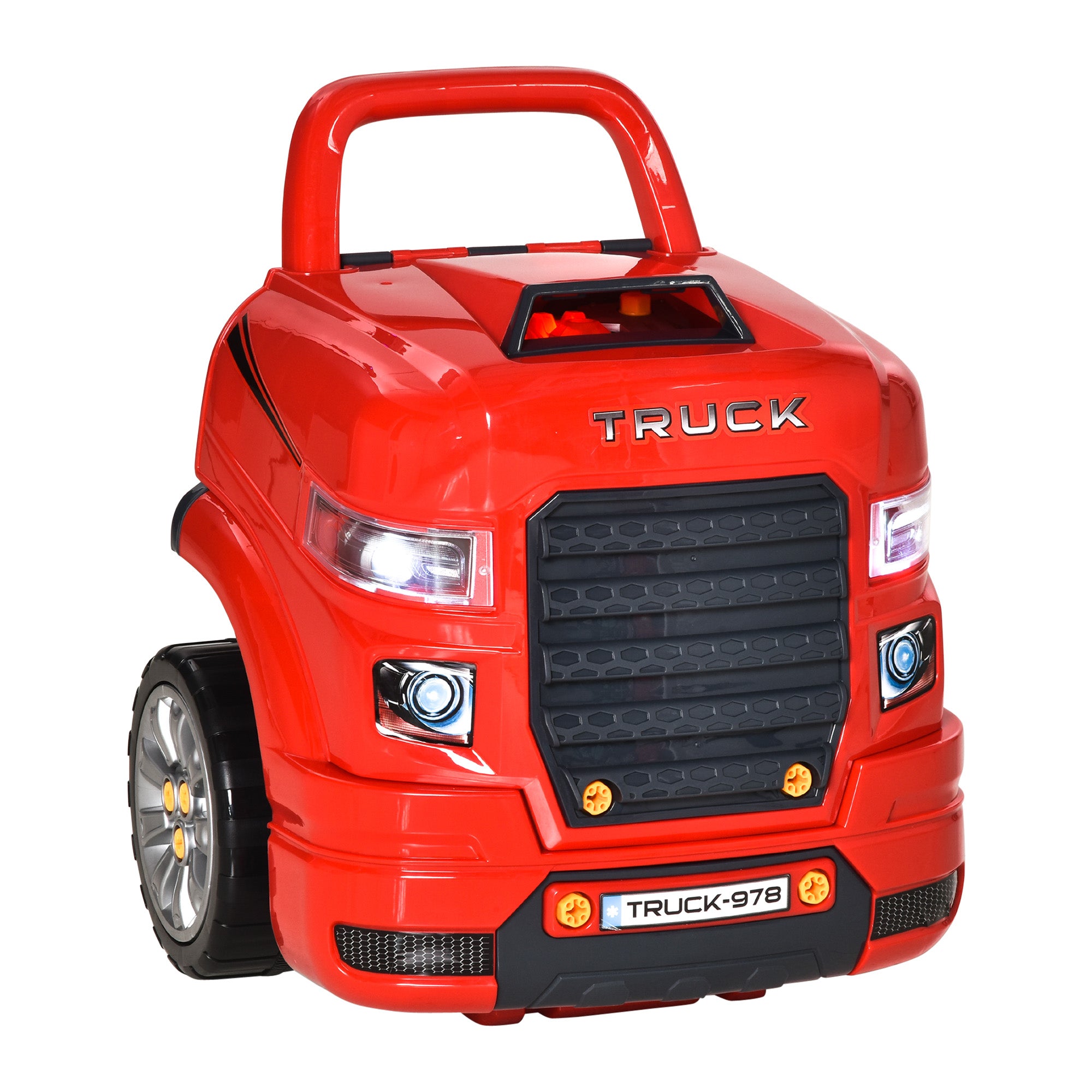 HOMCOM Kids Truck Engine Toy Set, Toddler Educational Car Service Station Playset, Take Apart Workshop, w/ RC Car Key, Steering wheel, Horn, Light, for 3-5 Years Old Red 