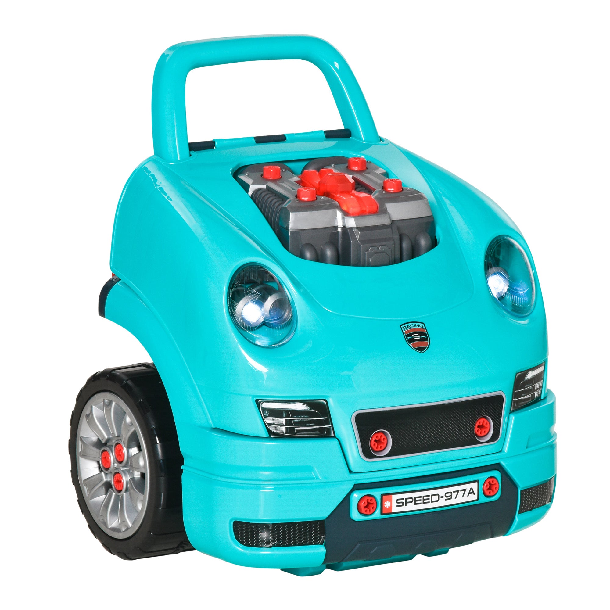 HOMCOM Kids Truck Engine Toy Set, with Horn, Light, Car Key, for Ages 3-5 Years - Teal 