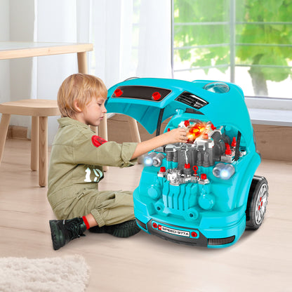 HOMCOM Kids Truck Engine Toy Set, with Horn, Light, Car Key, for Ages 3-5 Years - Teal 
