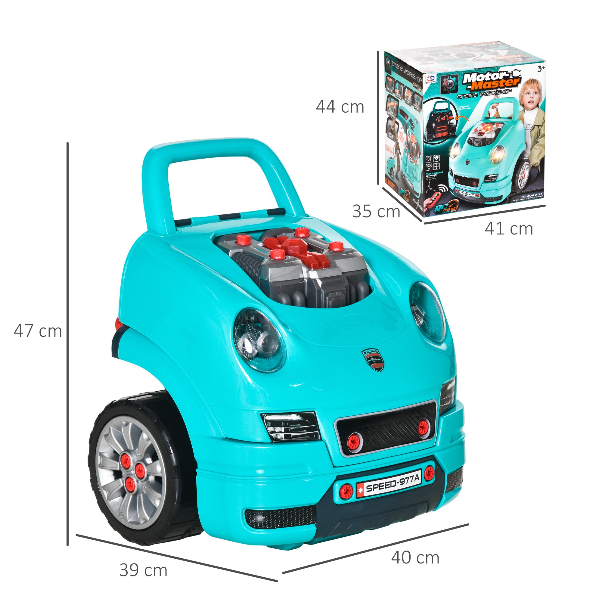 HOMCOM Kids Truck Engine Toy Set, with Horn, Light, Car Key, for Ages 3-5 Years - Teal 
