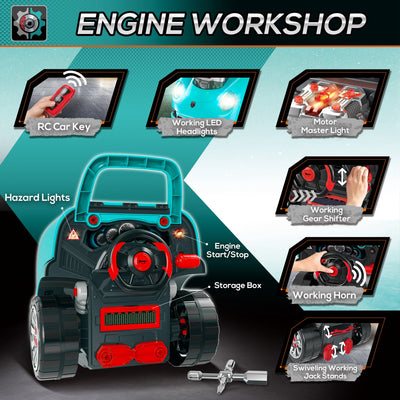 HOMCOM Kids Truck Engine Toy Set, with Horn, Light, Car Key, for Ages 3-5 Years - Teal 