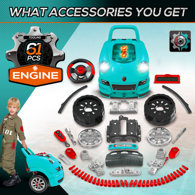 HOMCOM Kids Truck Engine Toy Set, with Horn, Light, Car Key, for Ages 3-5 Years - Teal 