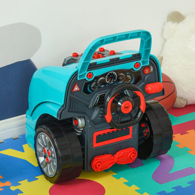 HOMCOM Kids Truck Engine Toy Set, with Horn, Light, Car Key, for Ages 3-5 Years - Teal 