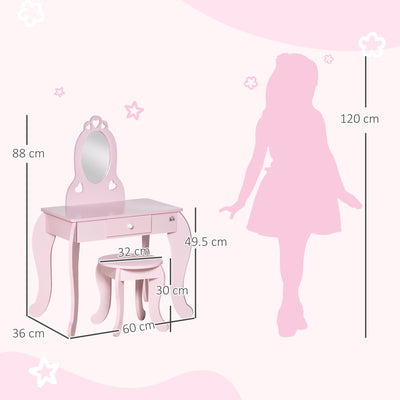 HOMCOM Kids Vanity Table & Stool Girls Dressing Set Make Up Desk Chair Dresser Play Set with Mirror Pink 