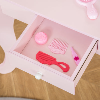 HOMCOM Kids Vanity Table & Stool Girls Dressing Set Make Up Desk Chair Dresser Play Set with Mirror Pink 