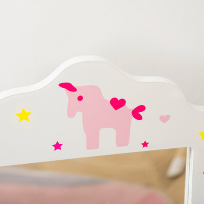 HOMCOM Kids Vanity Table & Stool Girls Dressing Set Make Up Desk Chair Dresser Play Set with Rotatable Mirrors Drawer Star & Heart Pattern White 