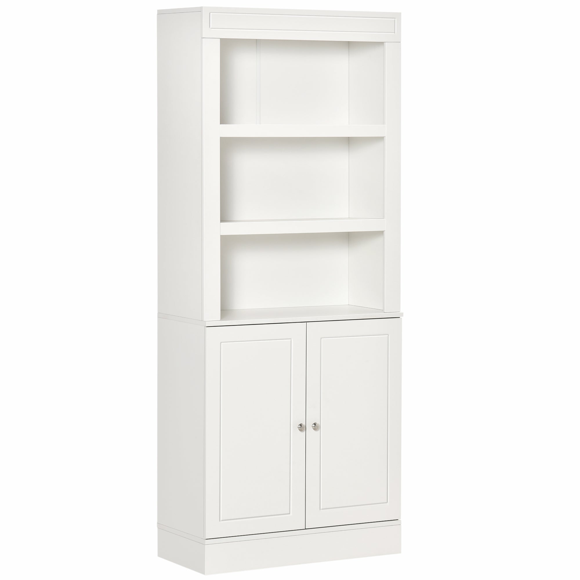 HOMCOM Kitchen Cupboard with 6-tier Shelving, Freestanding Storage Cabinet, Pantry Cupboard with 3 Open Compartments and Double-door Cabinet with Adjustable Shelves, White 