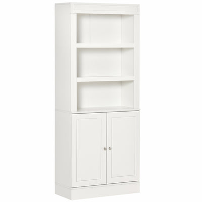 HOMCOM Kitchen Cupboard with 6-tier Shelving, Freestanding Storage Cabinet, Pantry Cupboard with 3 Open Compartments and Double-door Cabinet with Adjustable Shelves, White 