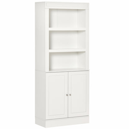 HOMCOM Kitchen Cupboard with 6-tier Shelving, Freestanding Storage Cabinet, Pantry Cupboard with 3 Open Compartments and Double-door Cabinet with Adjustable Shelves, White 