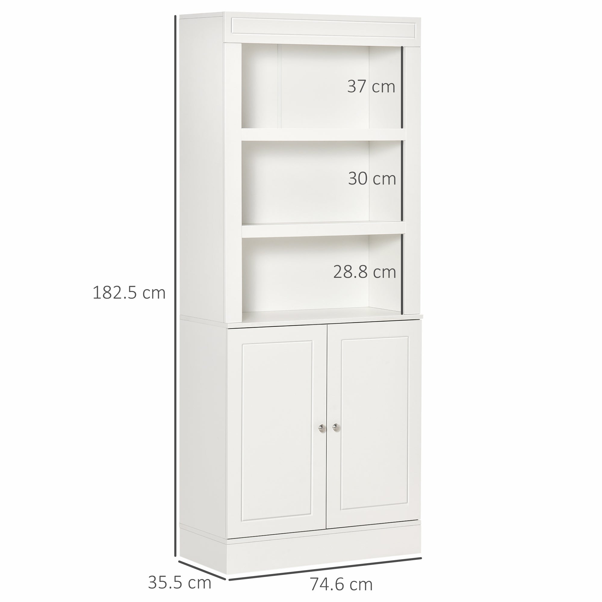 HOMCOM Kitchen Cupboard with 6-tier Shelving, Freestanding Storage Cabinet, Pantry Cupboard with 3 Open Compartments and Double-door Cabinet with Adjustable Shelves, White 