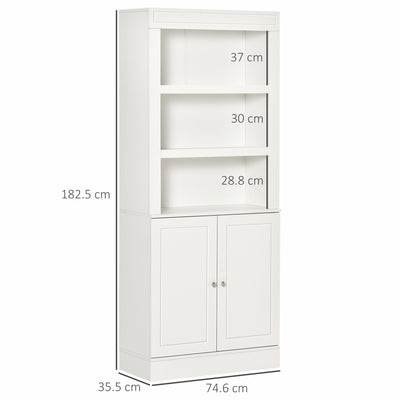 HOMCOM Kitchen Cupboard with 6-tier Shelving, Freestanding Storage Cabinet, Pantry Cupboard with 3 Open Compartments and Double-door Cabinet with Adjustable Shelves, White 