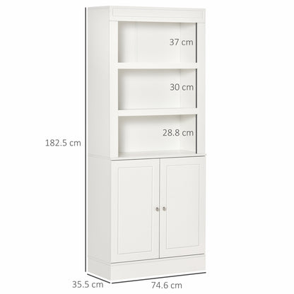 HOMCOM Kitchen Cupboard with 6-tier Shelving, Freestanding Storage Cabinet, Pantry Cupboard with 3 Open Compartments and Double-door Cabinet with Adjustable Shelves, White 