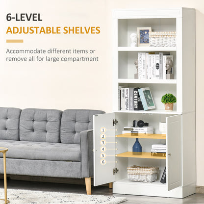 HOMCOM Kitchen Cupboard with 6-tier Shelving, Freestanding Storage Cabinet, Pantry Cupboard with 3 Open Compartments and Double-door Cabinet with Adjustable Shelves, White 