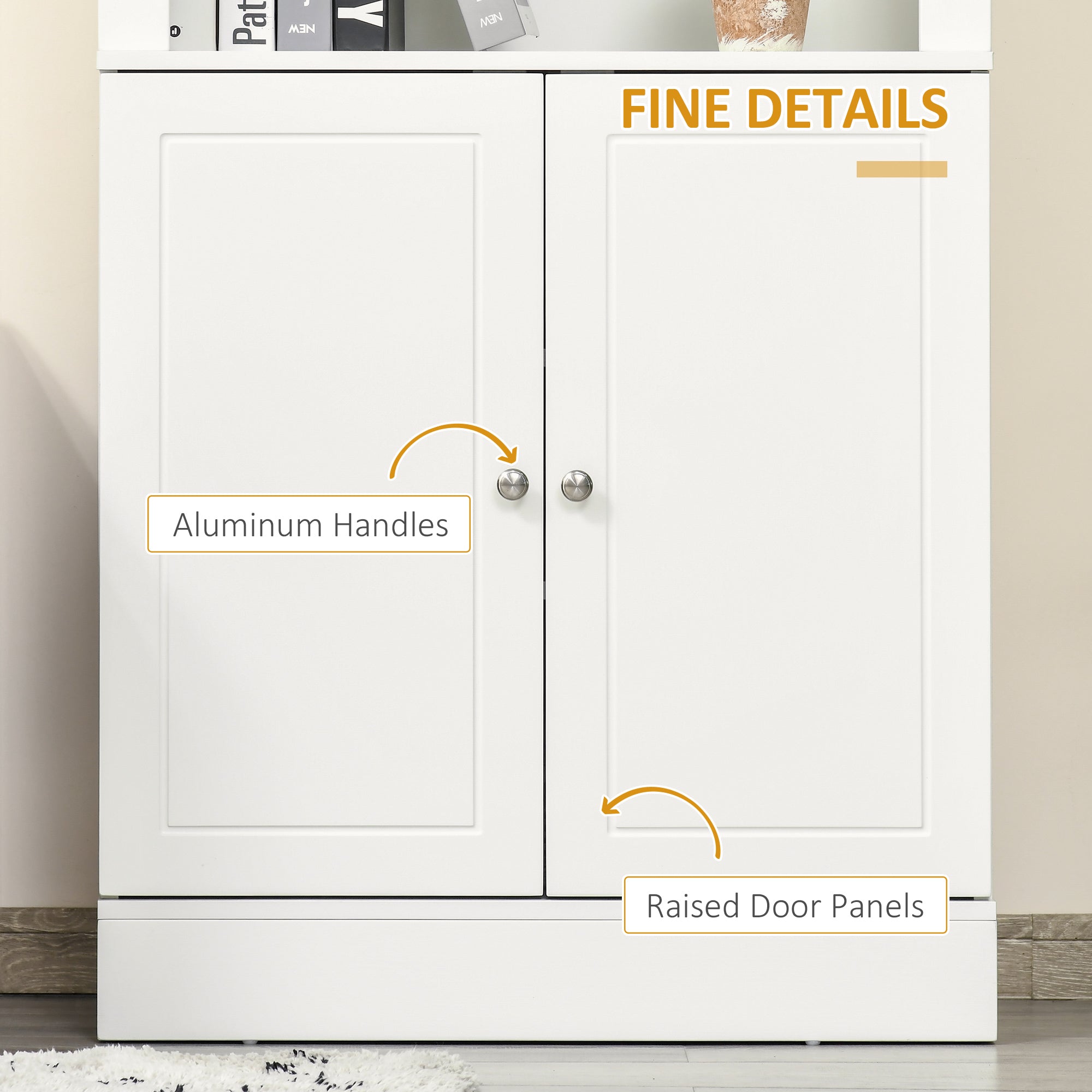 HOMCOM Kitchen Cupboard with 6-tier Shelving, Freestanding Storage Cabinet, Pantry Cupboard with 3 Open Compartments and Double-door Cabinet with Adjustable Shelves, White 