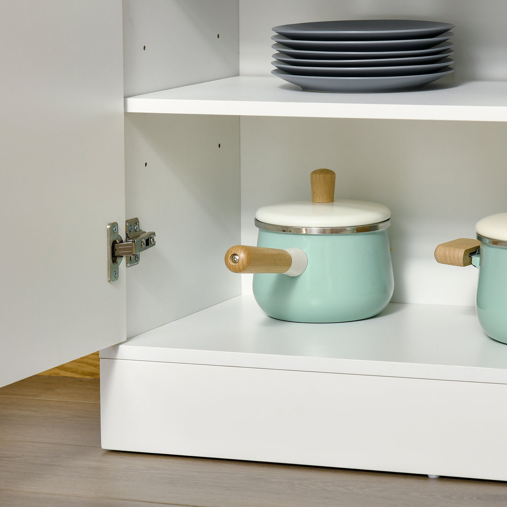 HOMCOM Kitchen Cupboard with 6-tier Shelving, Freestanding Storage Cabinet, Pantry Cupboard with 3 Open Compartments and Double-door Cabinet with Adjustable Shelves, White 