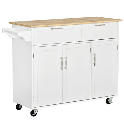 HOMCOM Kitchen Island Utility Cart, with 2 Storage Drawers & Cabinets for Dining Room, White 