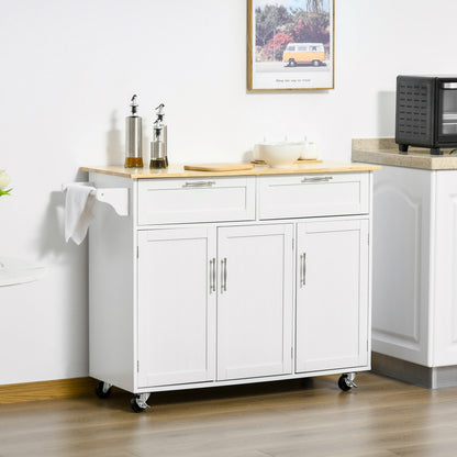 HOMCOM Kitchen Island Utility Cart, with 2 Storage Drawers & Cabinets for Dining Room, White 