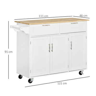 HOMCOM Kitchen Island Utility Cart, with 2 Storage Drawers & Cabinets for Dining Room, White 