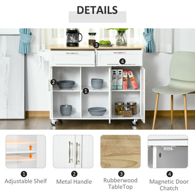 HOMCOM Kitchen Island Utility Cart, with 2 Storage Drawers & Cabinets for Dining Room, White 
