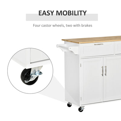 HOMCOM Kitchen Island Utility Cart, with 2 Storage Drawers & Cabinets for Dining Room, White 