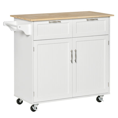 HOMCOM Kitchen Island Utility Cart, with 2 Storage Drawers & Cabinets for Dining Room, White 