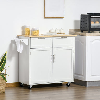 HOMCOM Kitchen Island Utility Cart, with 2 Storage Drawers & Cabinets for Dining Room, White 
