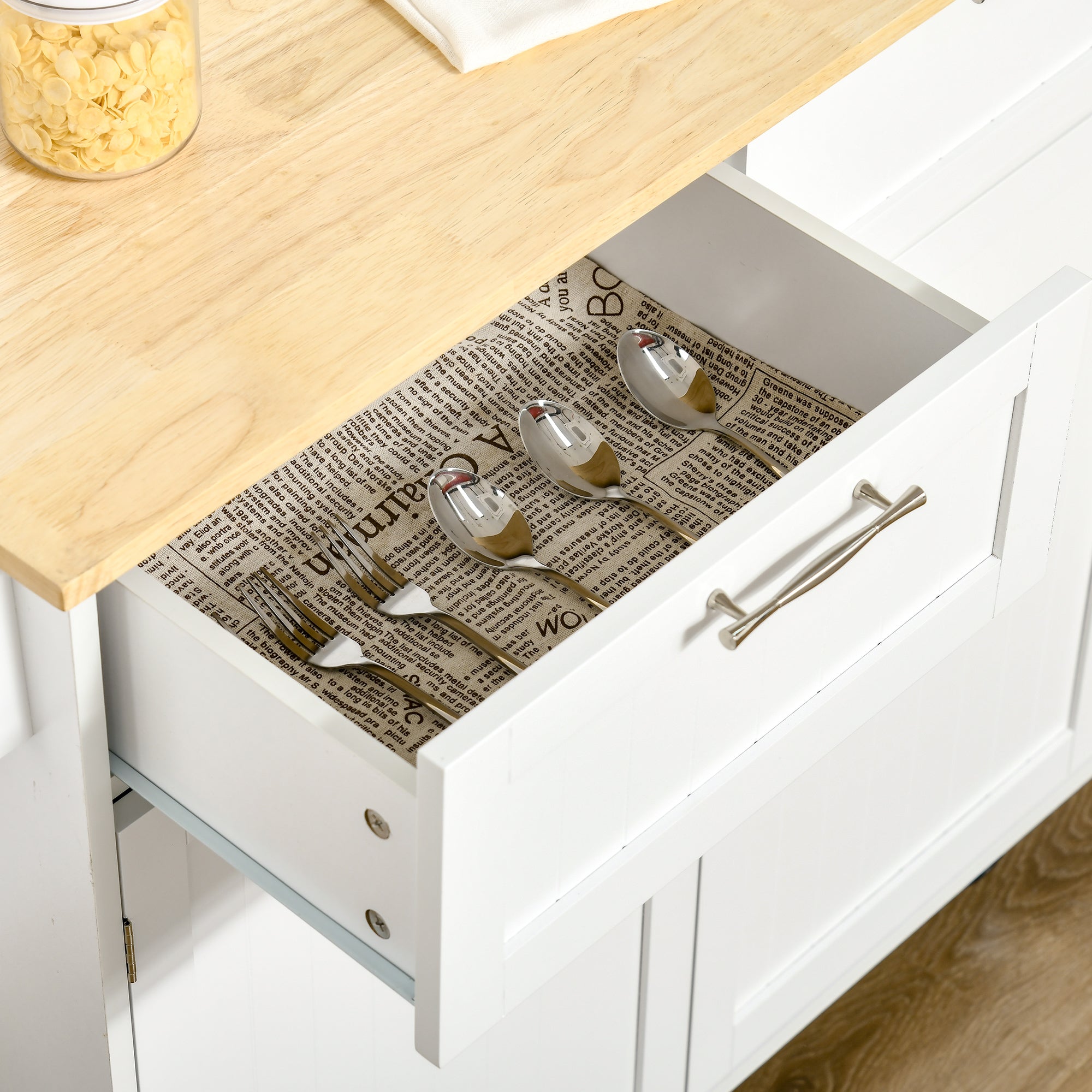 HOMCOM Kitchen Island Utility Cart, with 2 Storage Drawers & Cabinets for Dining Room, White 