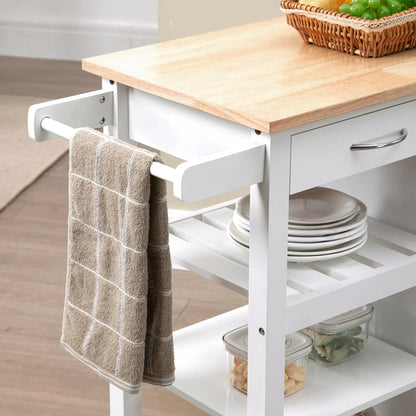 HOMCOM Kitchen Trolley, Kitchen Island on Wheels with Embossed Door Panel, Utility Kitchen Cart with 3 Storage Shelves, White 