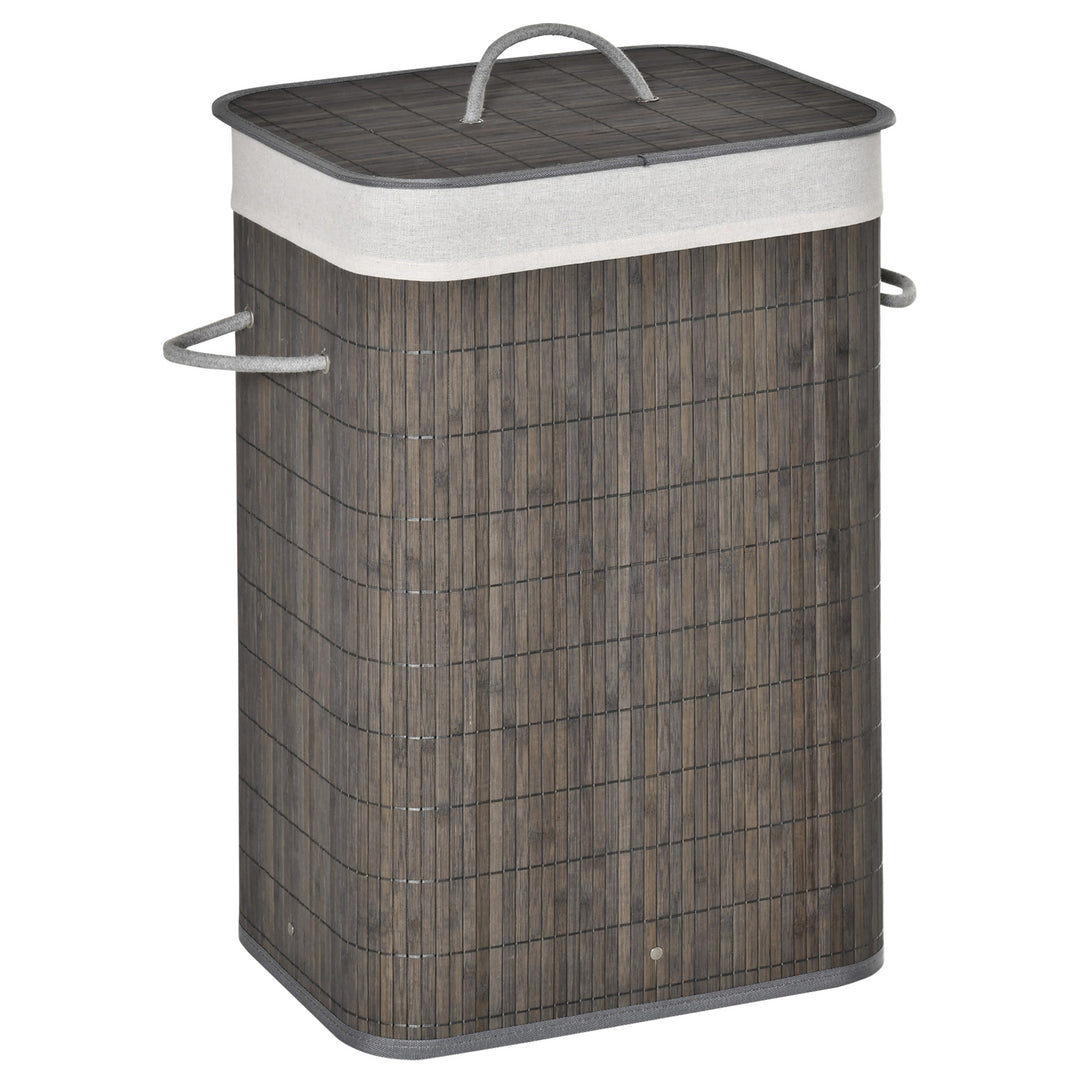 HOMCOM Laundry Basket with Flip Lid and String Handles, Collapsible Hamper Removable Lining Board Base Foldable Water-Resistant Dirty Clothes Storage, Grey 