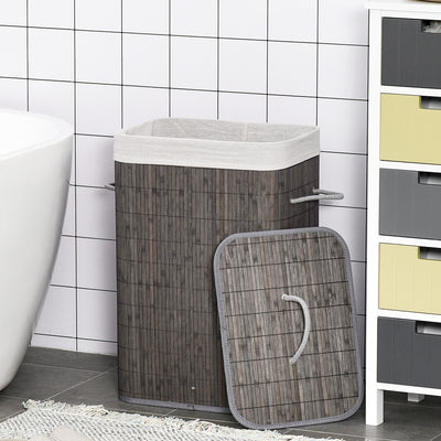 HOMCOM Laundry Basket with Flip Lid and String Handles, Collapsible Hamper Removable Lining Board Base Foldable Water-Resistant Dirty Clothes Storage, Grey 