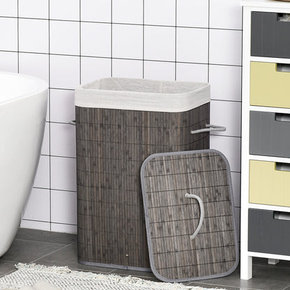 HOMCOM Laundry Basket with Flip Lid and String Handles, Collapsible Hamper Removable Lining Board Base Foldable Water-Resistant Dirty Clothes Storage, Grey 