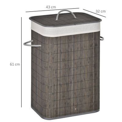 HOMCOM Laundry Basket with Flip Lid and String Handles, Collapsible Hamper Removable Lining Board Base Foldable Water-Resistant Dirty Clothes Storage, Grey 
