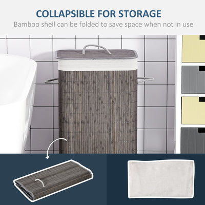 HOMCOM Laundry Basket with Flip Lid and String Handles, Collapsible Hamper Removable Lining Board Base Foldable Water-Resistant Dirty Clothes Storage, Grey 