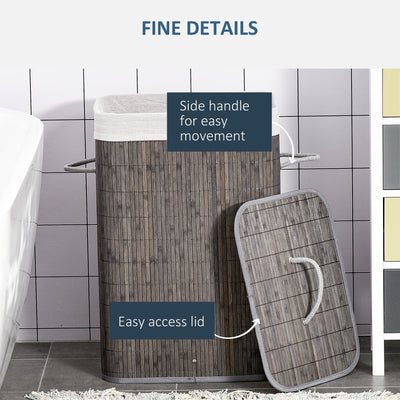 HOMCOM Laundry Basket with Flip Lid and String Handles, Collapsible Hamper Removable Lining Board Base Foldable Water-Resistant Dirty Clothes Storage, Grey 