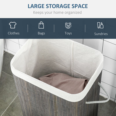 HOMCOM Laundry Basket with Flip Lid and String Handles, Collapsible Hamper Removable Lining Board Base Foldable Water-Resistant Dirty Clothes Storage, Grey 