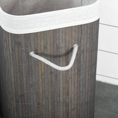 HOMCOM Laundry Basket with Flip Lid and String Handles, Collapsible Hamper Removable Lining Board Base Foldable Water-Resistant Dirty Clothes Storage, Grey 