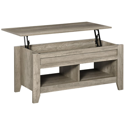 HOMCOM Lift Top Coffee Table w/ Hidden Storage Compartment Open Shelves Lift Tabletop Pop Up Centre Table for Living Room Oak Effect 