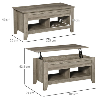 HOMCOM Lift Top Coffee Table w/ Hidden Storage Compartment Open Shelves Lift Tabletop Pop Up Centre Table for Living Room Oak Effect 