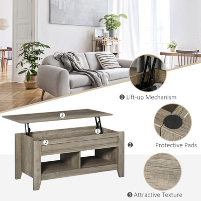 HOMCOM Lift Top Coffee Table w/ Hidden Storage Compartment Open Shelves Lift Tabletop Pop Up Centre Table for Living Room Oak Effect 