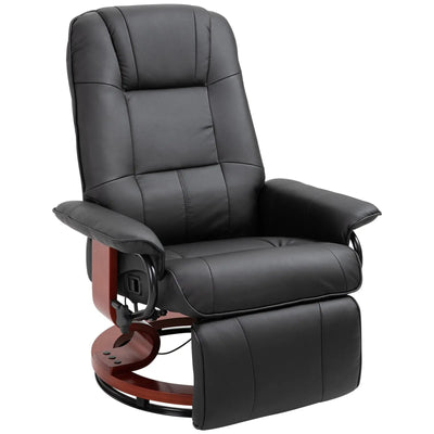 HOMCOM Manual Recliner Chair Armchair Sofa with Faux Leather Upholstered Wooden Base for Living Room Bedroom, Black 
