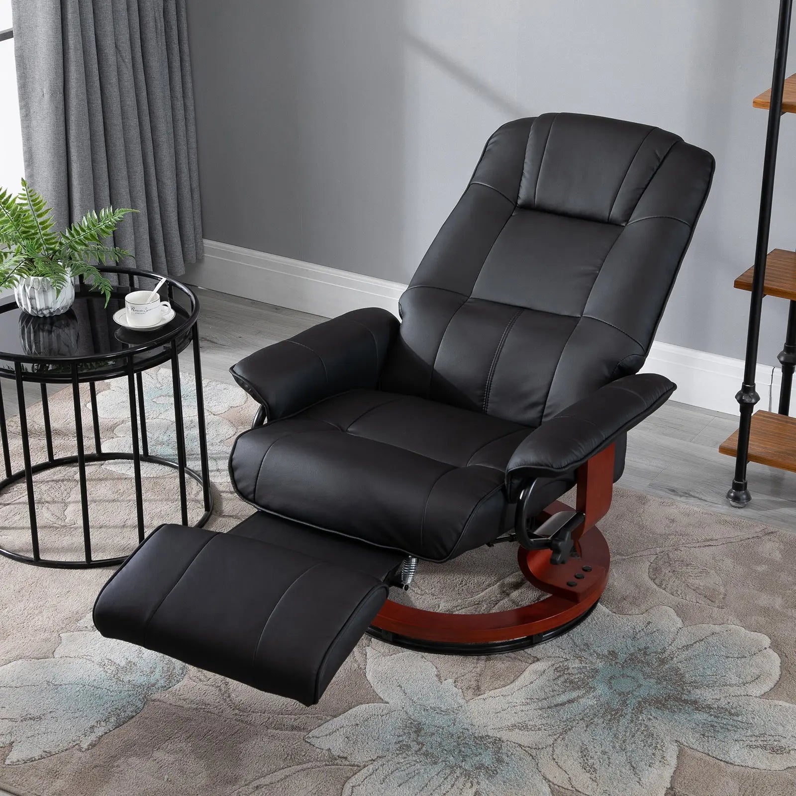 HOMCOM Manual Recliner Chair Armchair Sofa with Faux Leather Upholstered Wooden Base for Living Room Bedroom, Black 