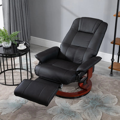 HOMCOM Manual Recliner Chair Armchair Sofa with Faux Leather Upholstered Wooden Base for Living Room Bedroom, Black 