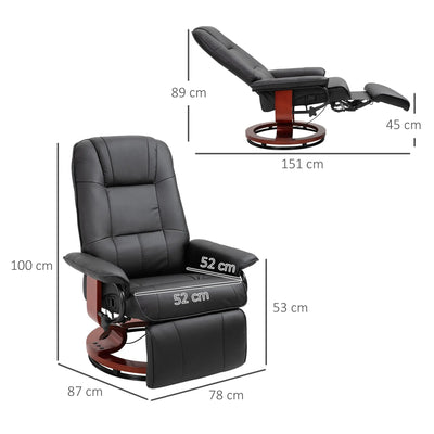 HOMCOM Manual Recliner Chair Armchair Sofa with Faux Leather Upholstered Wooden Base for Living Room Bedroom, Black 