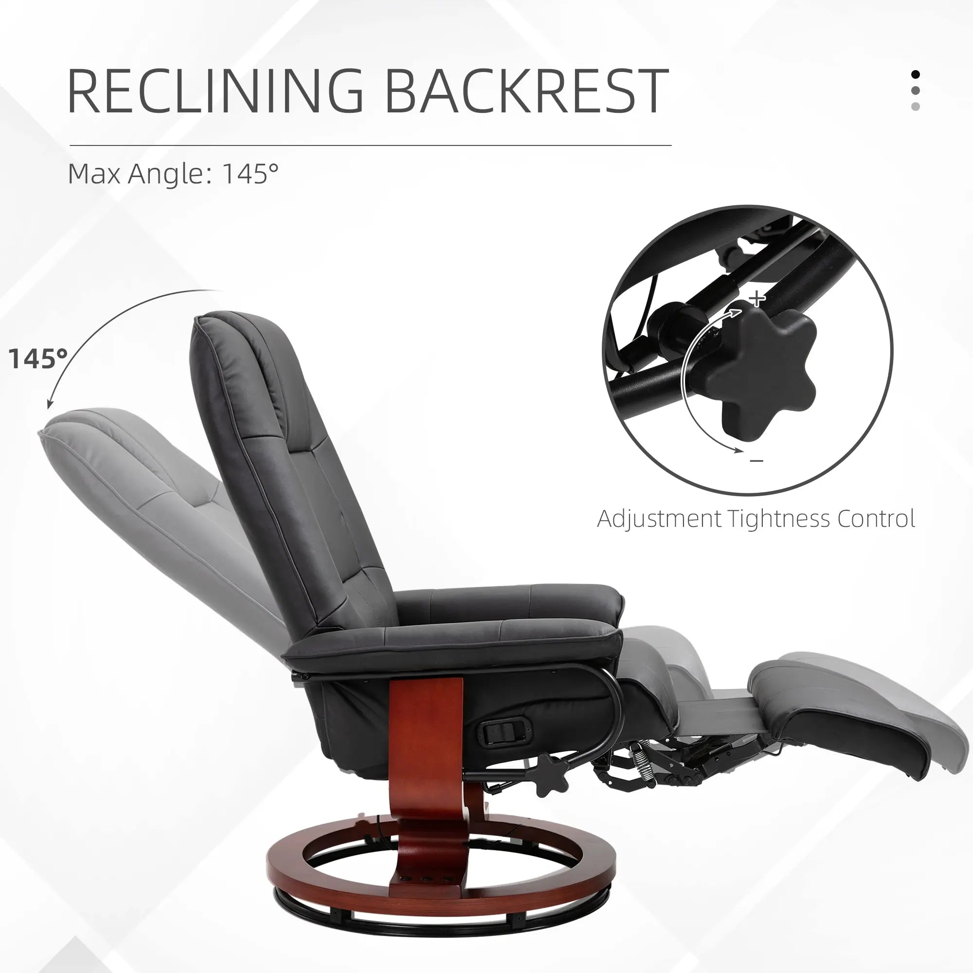 HOMCOM Manual Recliner Chair Armchair Sofa with Faux Leather Upholstered Wooden Base for Living Room Bedroom, Black 