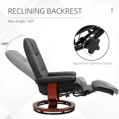 HOMCOM Manual Recliner Chair Armchair Sofa with Faux Leather Upholstered Wooden Base for Living Room Bedroom, Black 