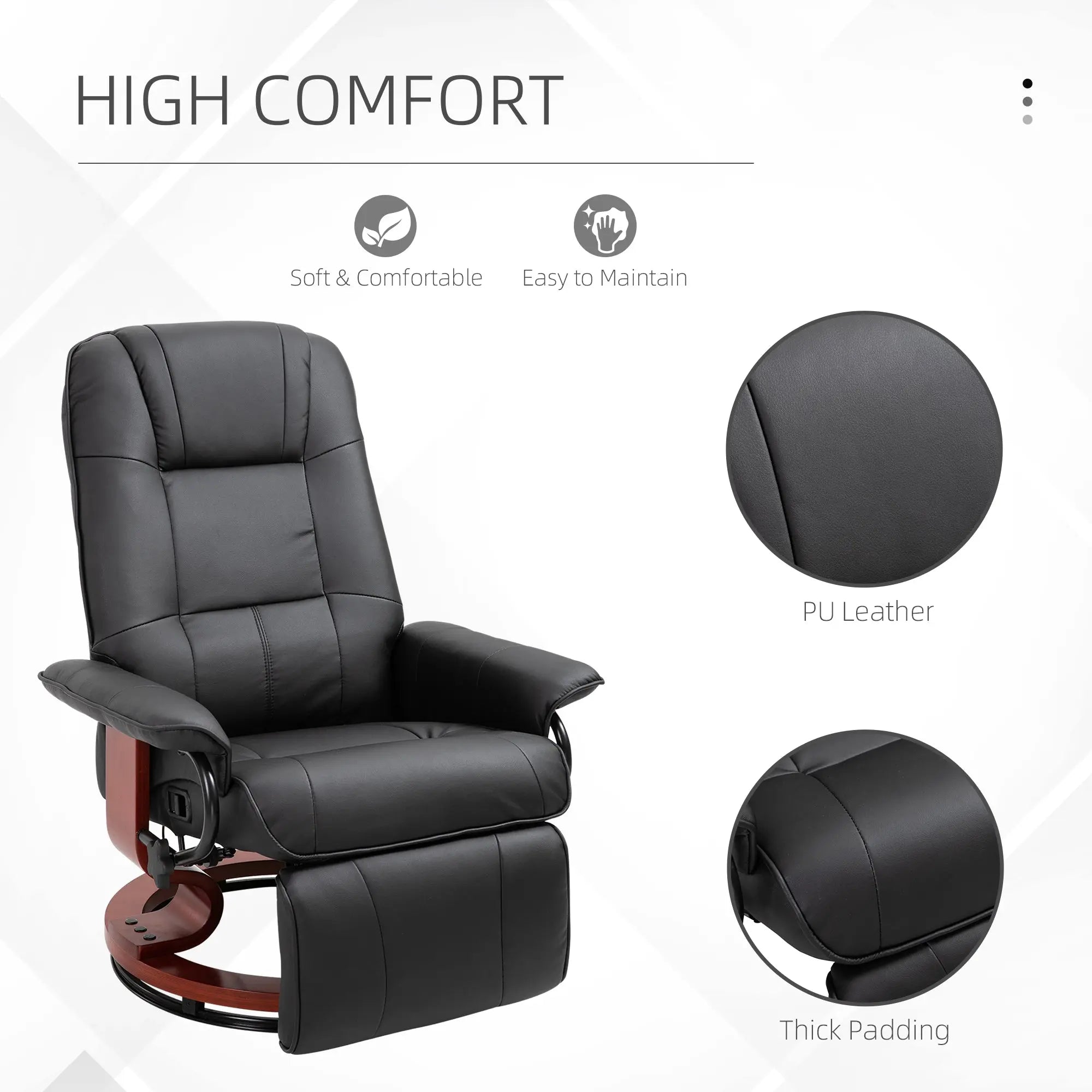 HOMCOM Manual Recliner Chair Armchair Sofa with Faux Leather Upholstered Wooden Base for Living Room Bedroom, Black 