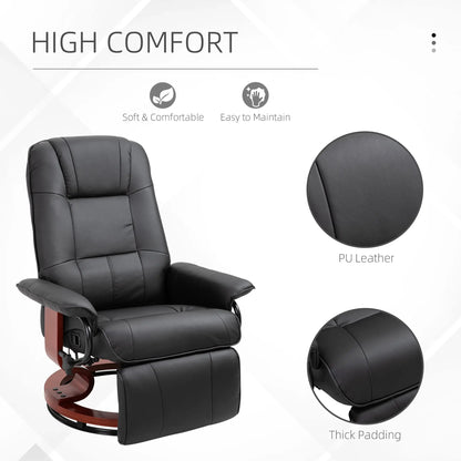 HOMCOM Manual Recliner Chair Armchair Sofa with Faux Leather Upholstered Wooden Base for Living Room Bedroom, Black 