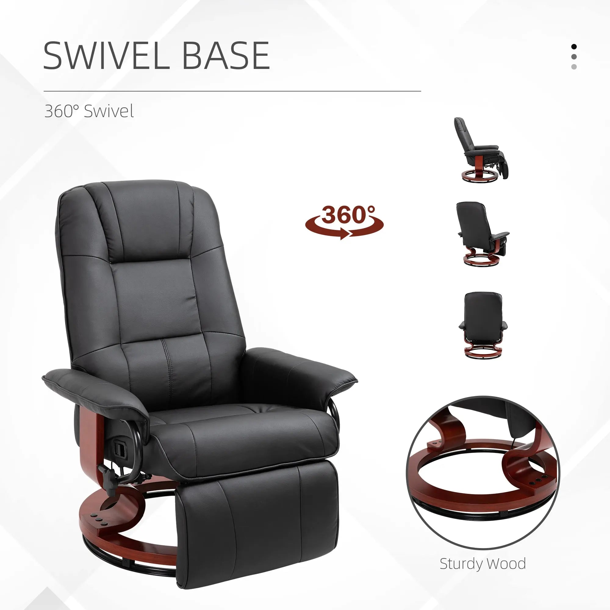 HOMCOM Manual Recliner Chair Armchair Sofa with Faux Leather Upholstered Wooden Base for Living Room Bedroom, Black 