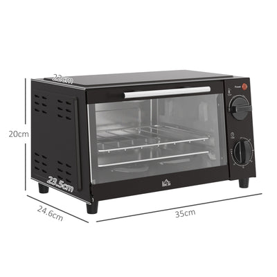 HOMCOM Mini Oven, 9L Countertop Electric Grill, Toaster Oven with Adjustable Temperature, Timer, Dishwasher Safe Baking Tray and Wire Rack, 750W, Black 